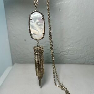 Kendra Scott Rayne Necklace‎ White Mother of Pearl Stone Gold Tassel Pendant